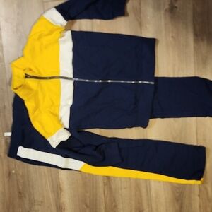 Carter's Yellow, White, and Navy Zip-Up Sweatshirt & Pants Set